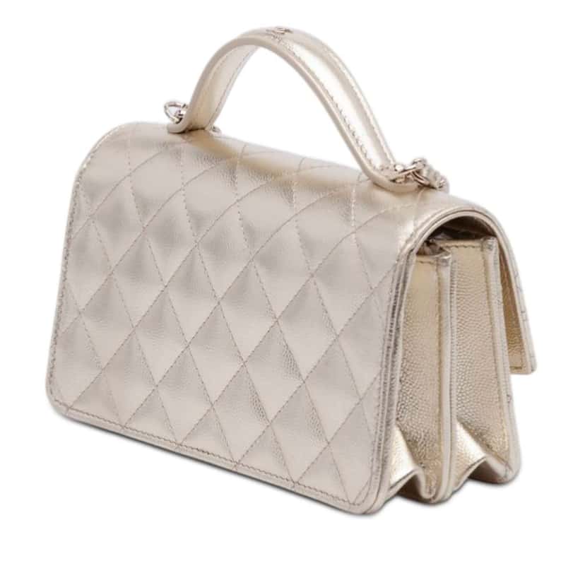 Chanel CC Quilted Metallic Caviar Top Handle Wallet on Chain Gold Leather Good condition - Back View