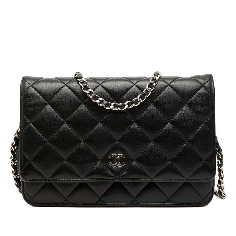 Chanel CC Quilted Lambskin Wallet On Chain Black Leather Good condition - Front View