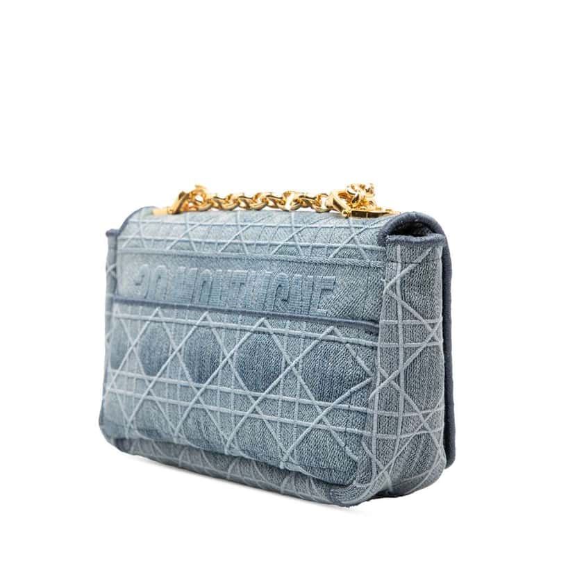 Dior Small Embroidered Denim Cannage Caro Bag Blue Denim Very good condition - Back View