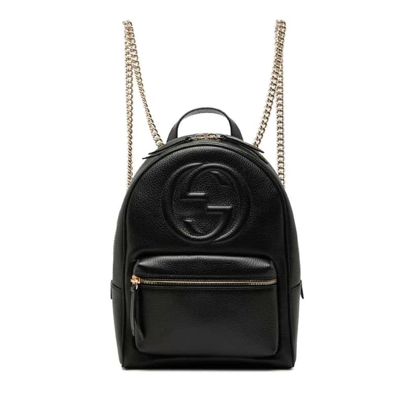 Gucci Pebbled Calfskin Soho Chain Backpack Black Leather Good condition - Front View