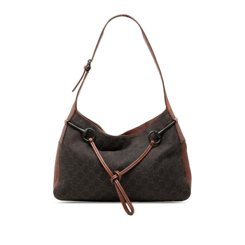 Gucci GG Denim Horsebit Shoulder Bag Brown Denim Fair condition - Front View