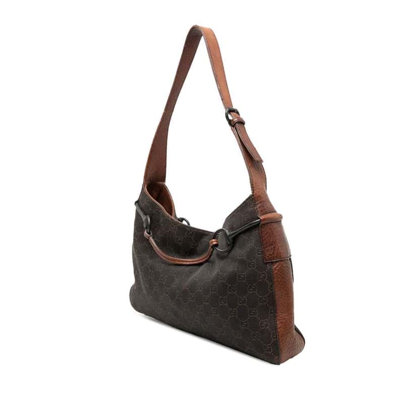 Gucci GG Denim Horsebit Shoulder Bag Brown Denim Fair condition - Back View