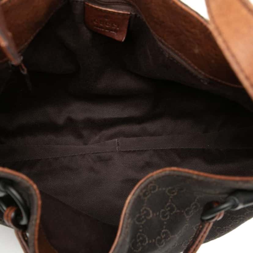 Gucci GG Denim Horsebit Shoulder Bag Brown Denim Fair condition - Model View