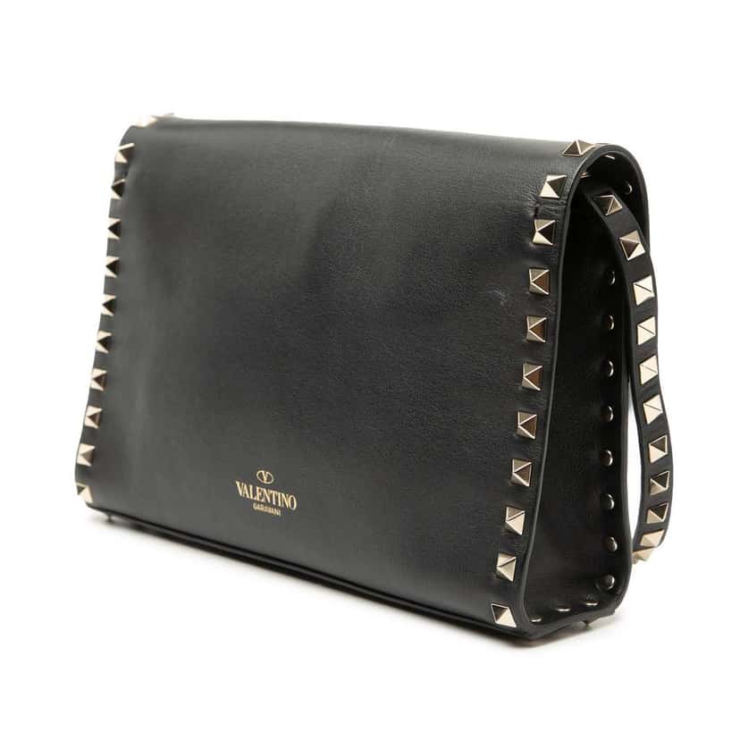 Valentino Small Leather Rockstud Flap Crossbody Black Leather Good condition - Back View