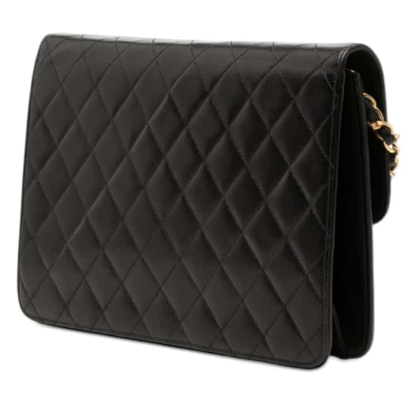 Chanel Medium CC Quilted Lambskin Single Flap Black Leather Good condition - Back View