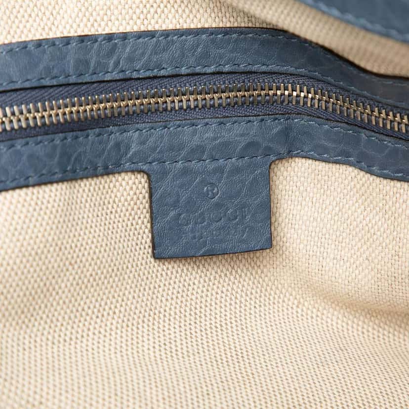 Gucci Large Grained Leather Tote Blue Leather Good condition - Box View