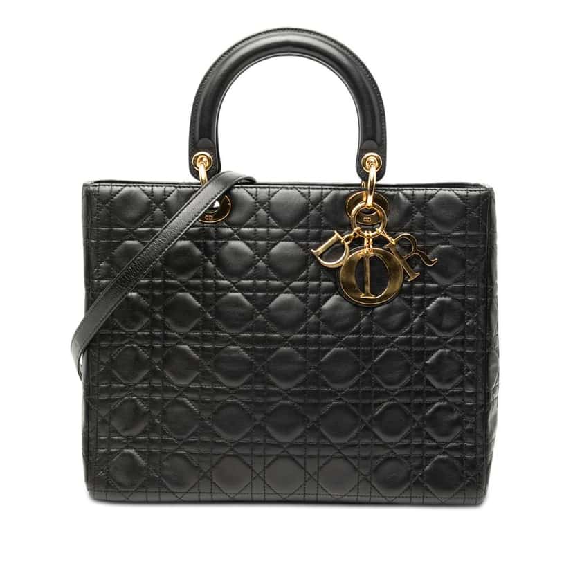 Dior Large Lambskin Cannage Lady Dior Black Leather Very good condition - Front View