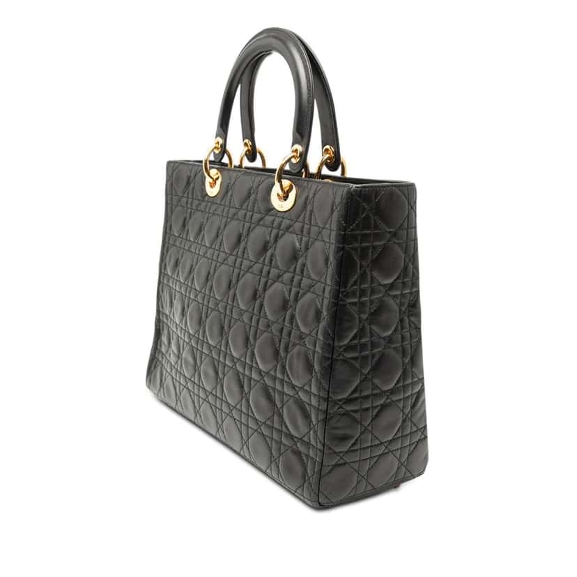 Dior Large Lambskin Cannage Lady Dior Black Leather Very good condition - Back View