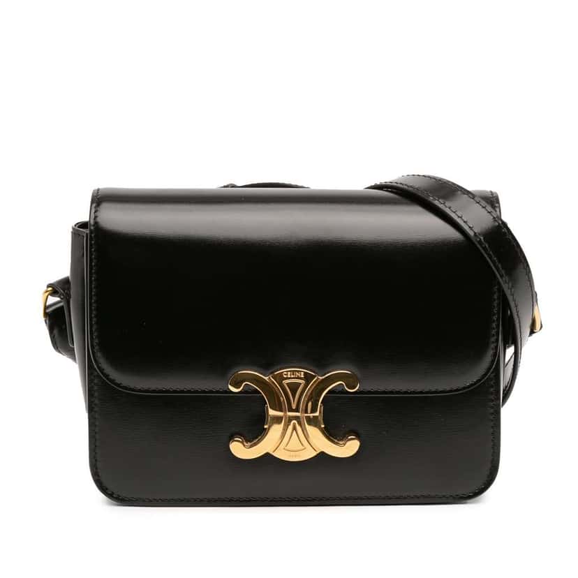 Celine Teen Shiny Calfskin Triomphe Crossbody Black Leather Good condition - Front View