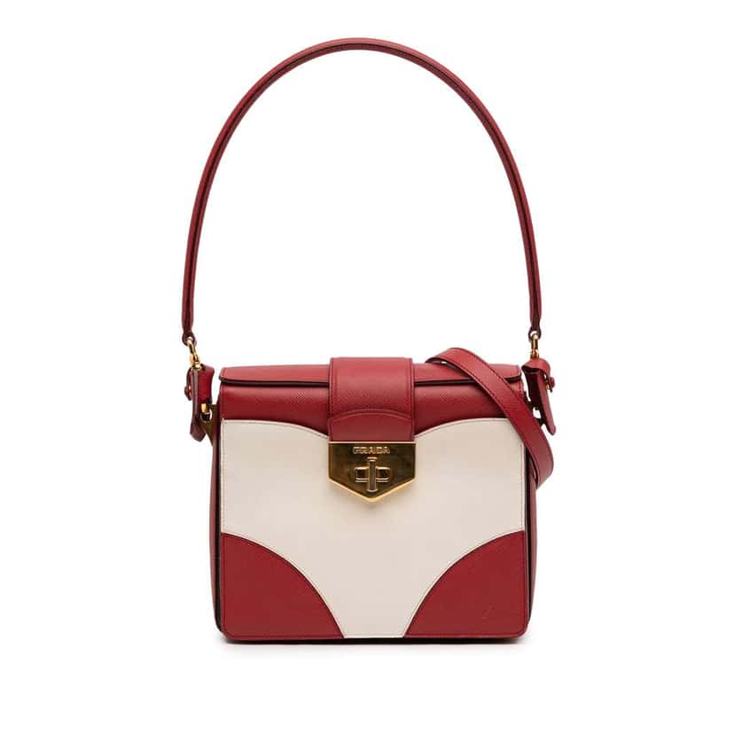Prada Bicolor Saffiano Turnlock Satchel White Leather Good condition - Front View