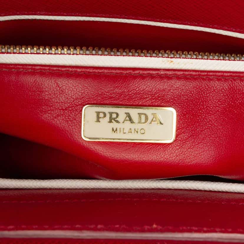 Prada Bicolor Saffiano Turnlock Satchel White Leather Good condition - Box View