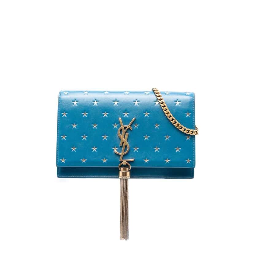 Saint Laurent Calfskin Star Print Classic Monogram Kate Tassel Wallet on Chain Blue Leather Good condition - Front View