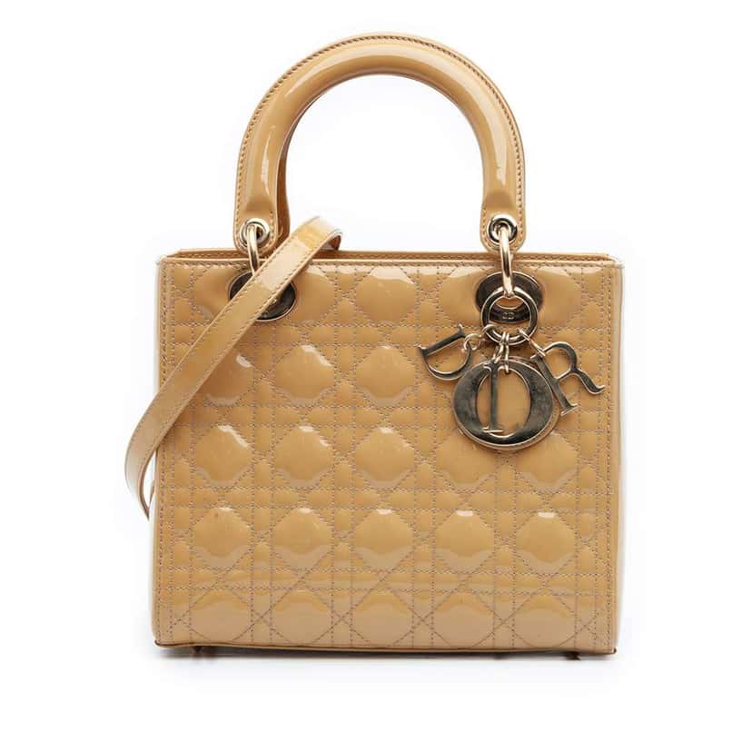 Dior Medium Patent Cannage Lady Dior Brown Leather Good condition - Front View