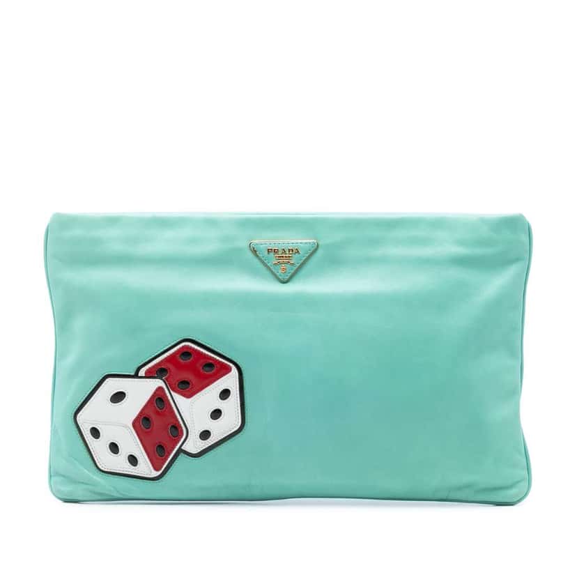 Prada Nappa Dice Clutch Green Leather Good condition - Front View