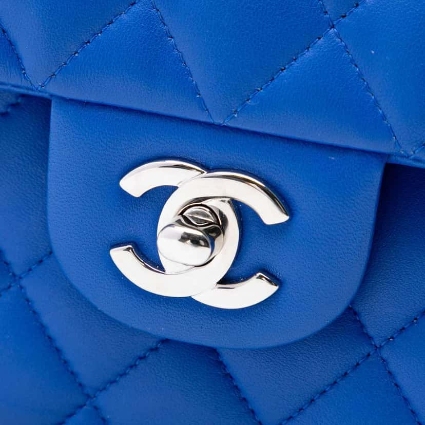 Chanel Small Classic Lambskin Double Flap Blue Leather Good condition - Box View