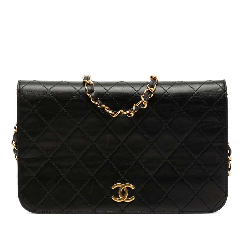 Chanel CC Quilted Lambskin Full Single Flap Black Leather Good condition - Front View