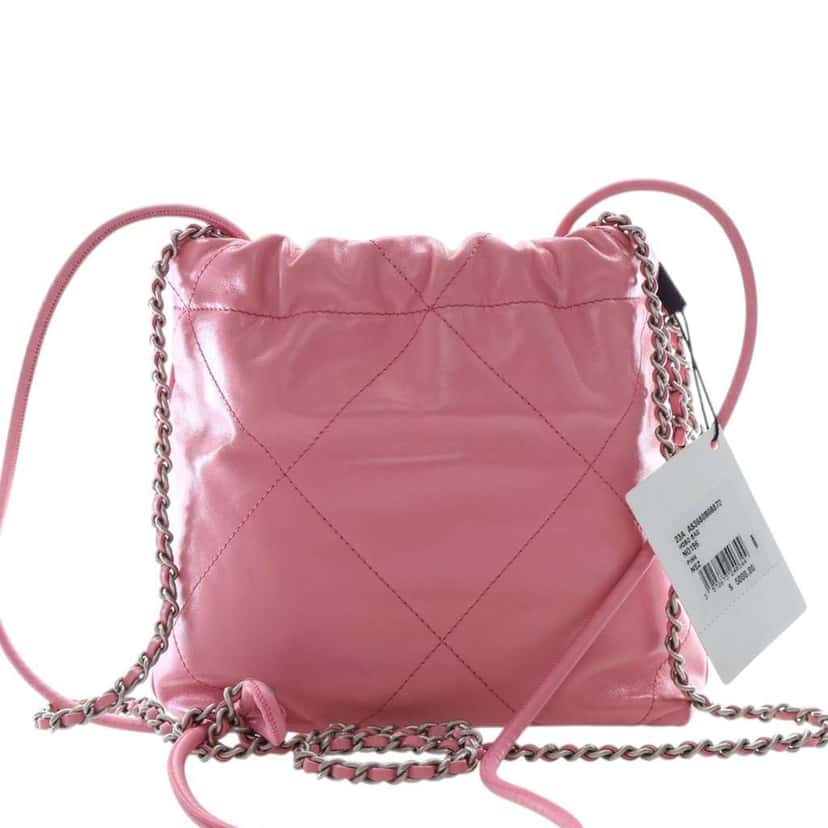 Chanel Mini Shiny Calfskin 22 Handbag Pink Leather Very good condition - Back View