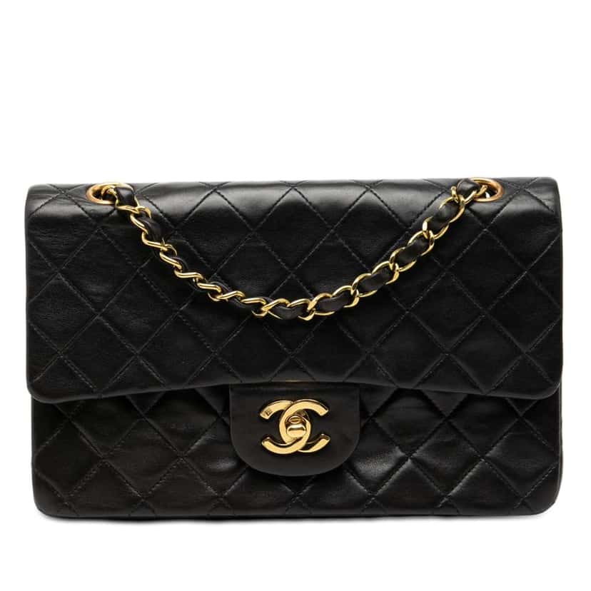 Chanel Small Classic Lambskin Double Flap Black Leather Good condition - Front View