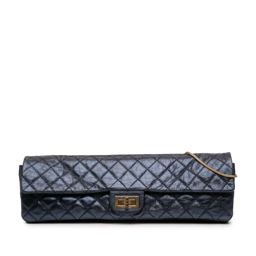 Chanel Quilted Glazed Calfskin Reissue 2.55 East West Single Flap Blue Leather Good condition - Front View