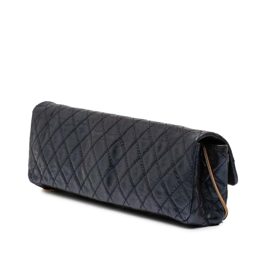 Chanel Quilted Glazed Calfskin Reissue 2.55 East West Single Flap Blue Leather Good condition - Back View