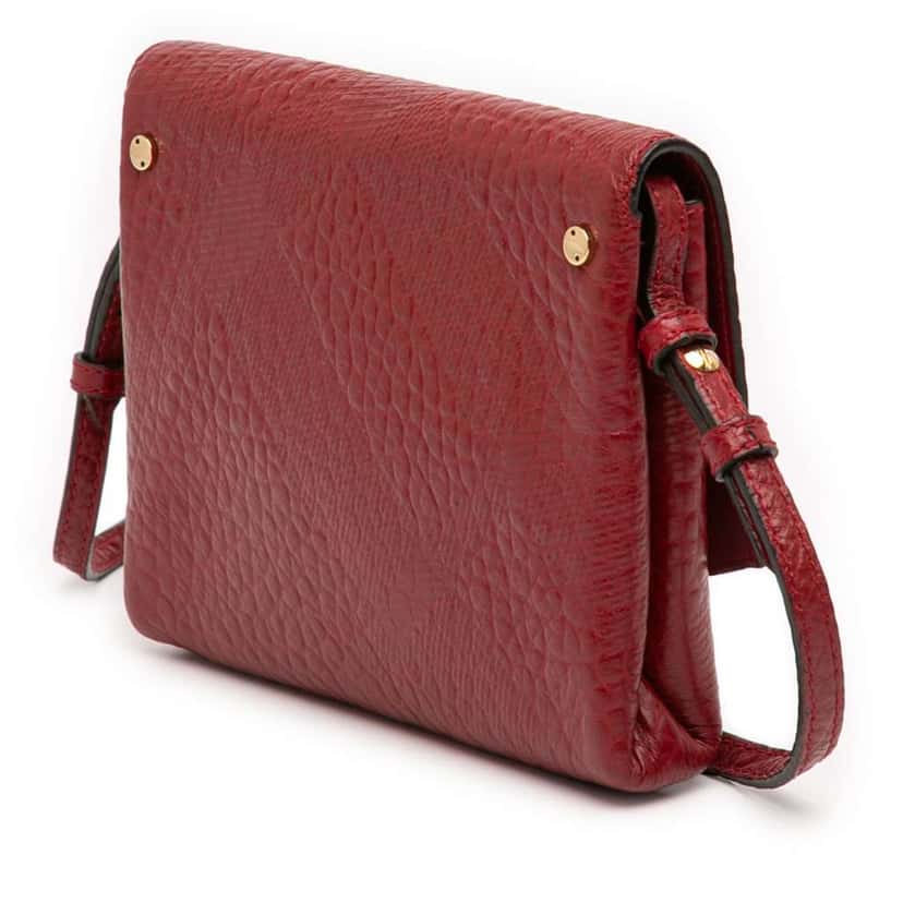 Burberry Embossed Grain Check Leather Langley Crossbody Red Leather Good condition - Back View