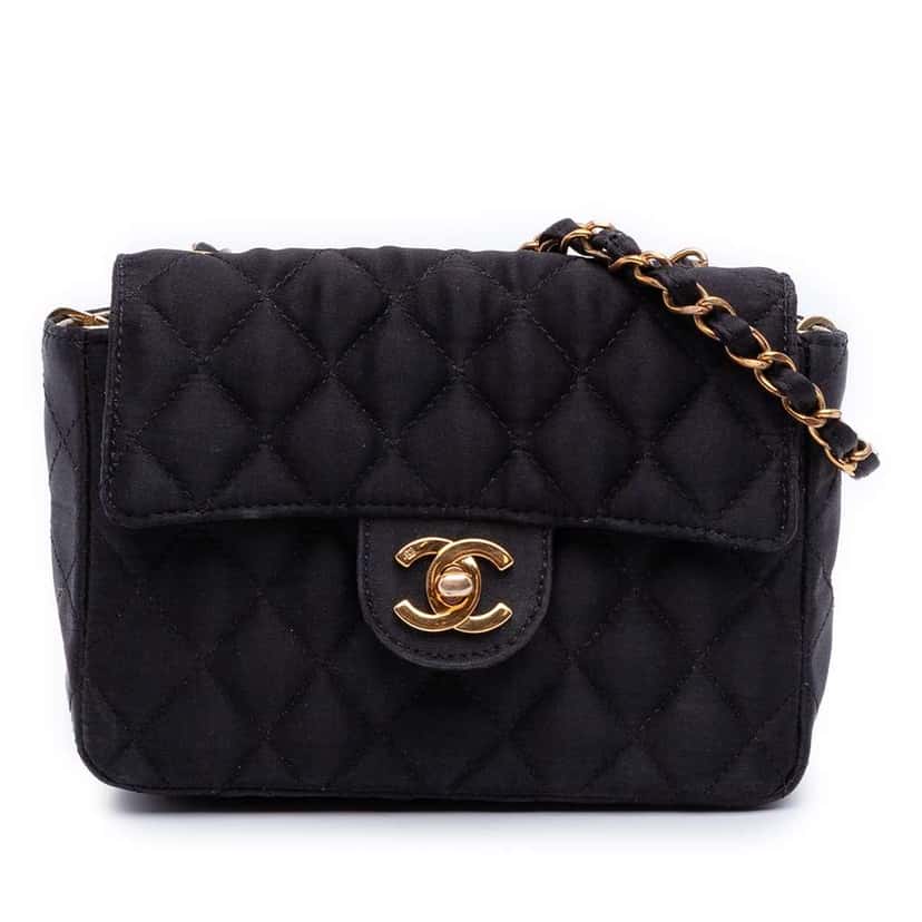 Chanel Mini Square Classic Satin Single Flap Black Satin Good condition - Front View
