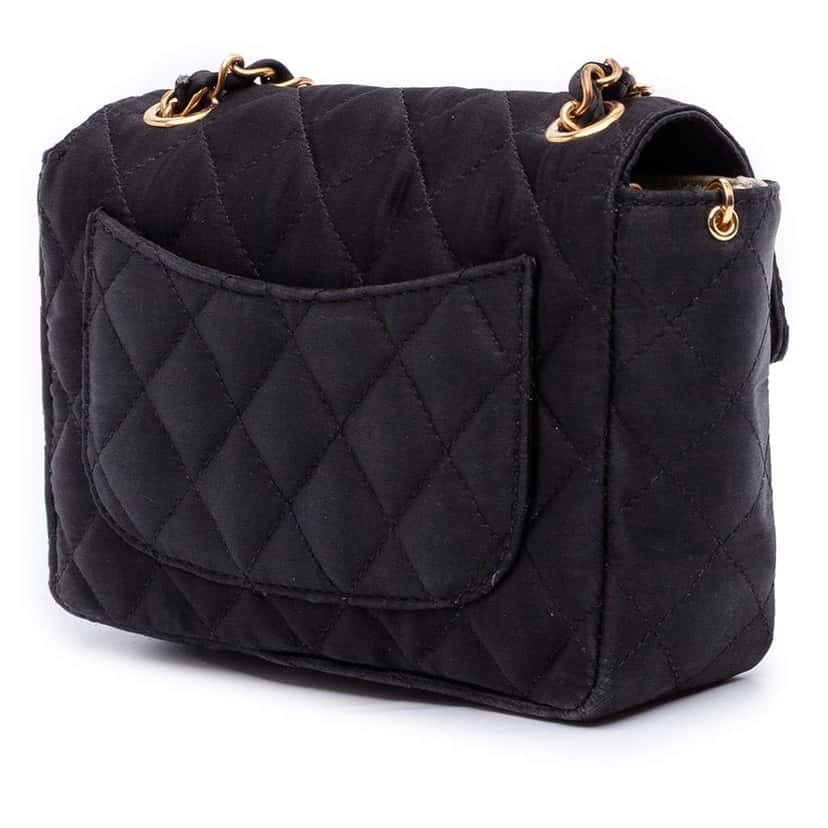 Chanel Mini Square Classic Satin Single Flap Black Satin Good condition - Back View