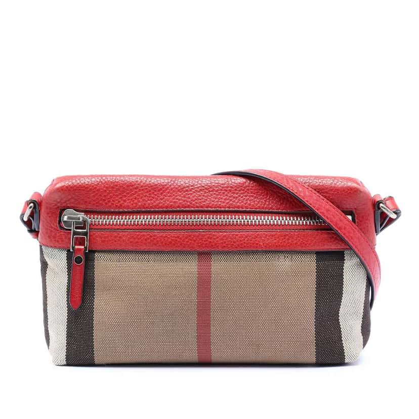 Burberry Small Mega Check Canvas Farley Crossbody Brown Canvas Good condition - Front View