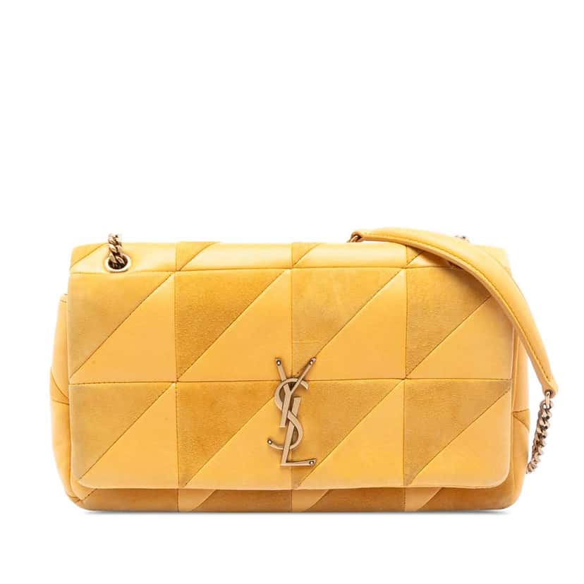 Saint Laurent Medium Lambskin and Suede Patchwork Jamie Shoulder Bag Yellow Leather Good condition - Front View