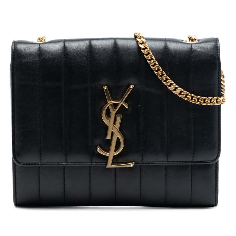 Saint Laurent Matelasse Lambskin Monogram Vicky Chain Wallet Black Leather Good condition - Front View