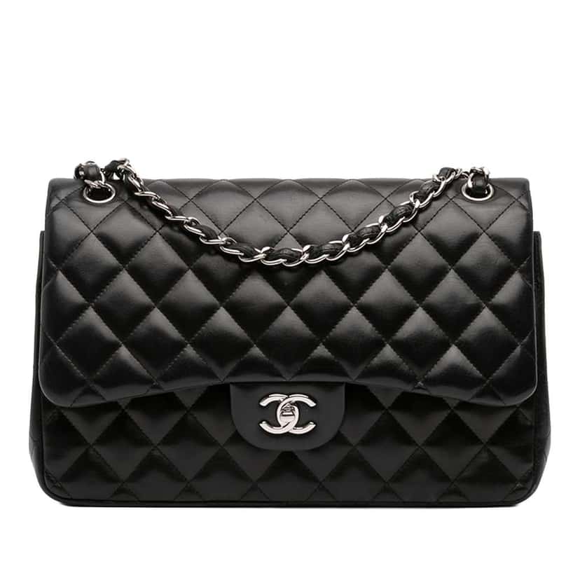 Chanel Jumbo Classic Lambskin Double Flap Black Leather Good condition - Front View