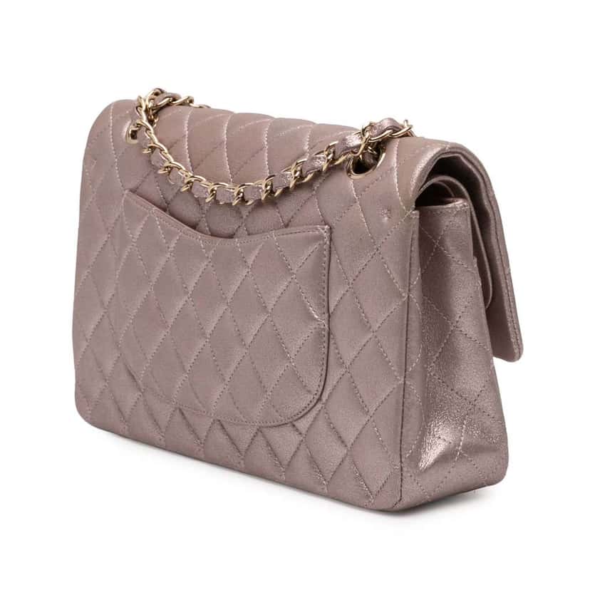 Chanel Medium Classic Iridescent Lambskin Double Flap Pink Leather Good condition - Back View