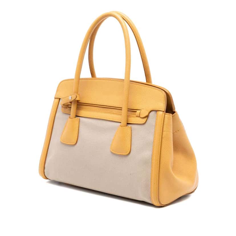 Prada Saffiano Cuir Trimmed Canapa Satchel Brown Canvas Good condition - Back View