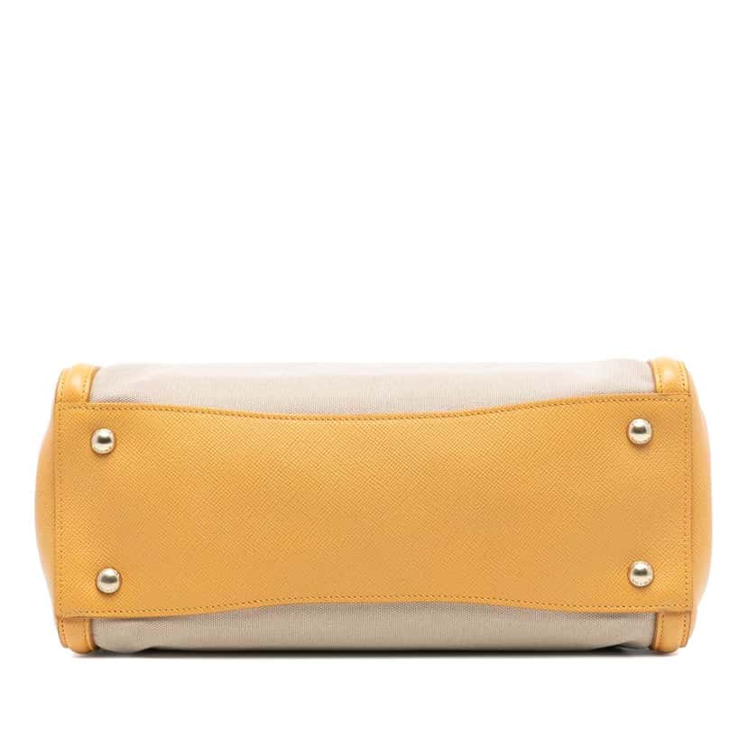 Prada Saffiano Cuir Trimmed Canapa Satchel Brown Canvas Good condition - Inside View