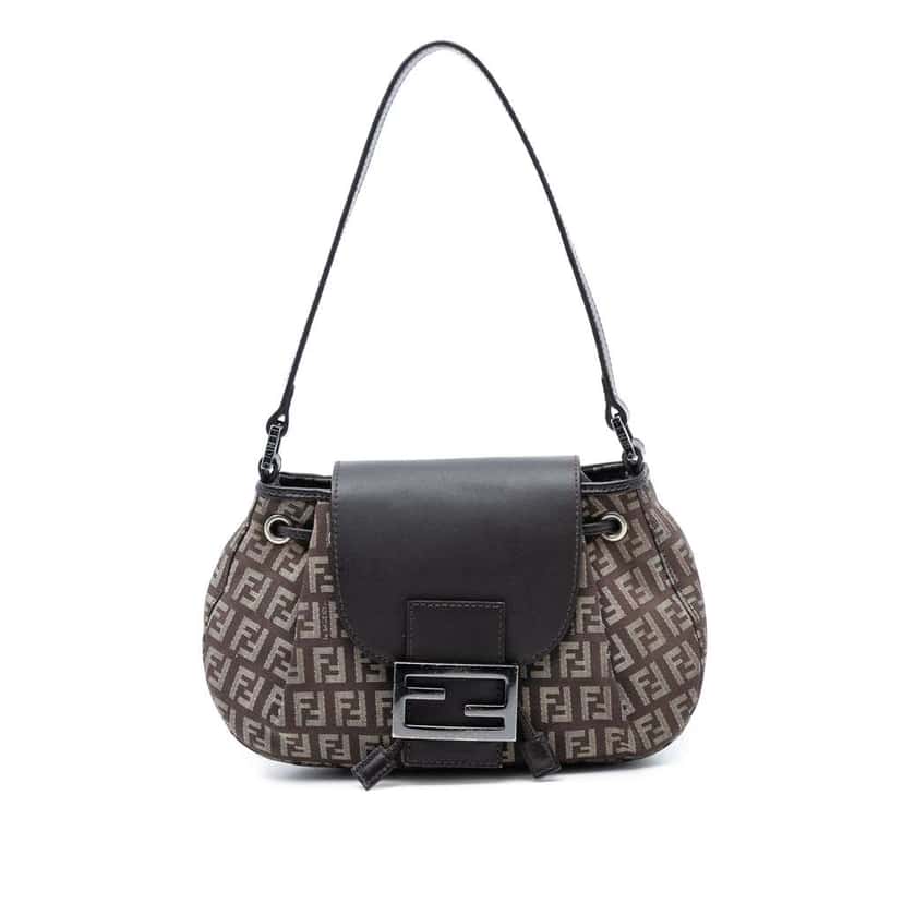 Fendi Zucchino Canvas Drawstring Shoulder Bag Brown Canvas Good condition - Front View