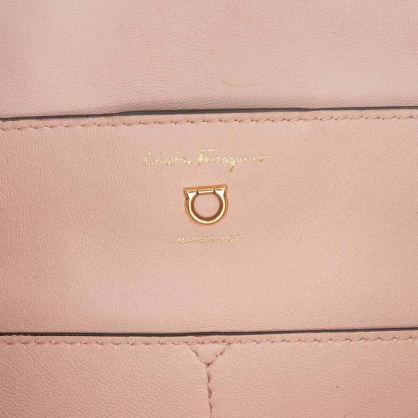 Salvatore Ferragamo Gancini Embossed Calfskin Trifolio Tote Black Leather Fair condition - Box View