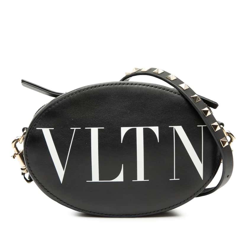 Valentino Calfskin Rockstud VLTN Oval Crossbody Black Leather Good condition - Front View