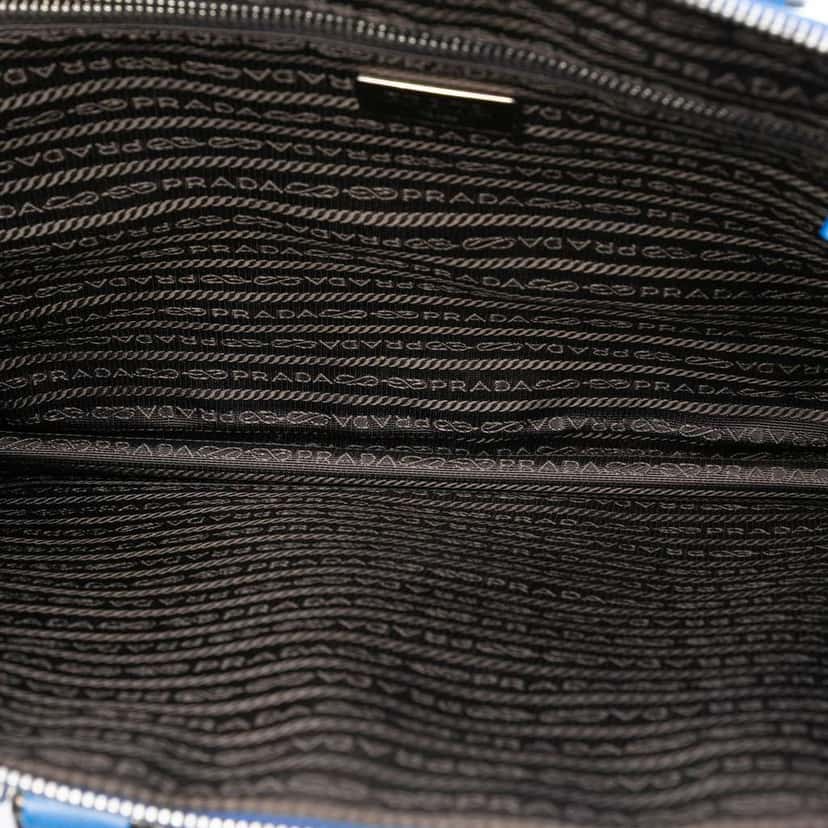 Prada Saffiano Cuir Travel Front Zip Pocket Briefcase Blue Leather Good condition - Model View