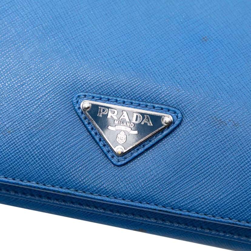 Prada Saffiano Cuir Travel Front Zip Pocket Briefcase Blue Leather Good condition - Box View