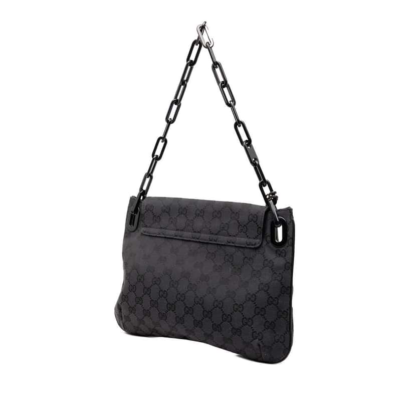 Gucci GG Canvas Resin Chain Flap Shoulder Bag Black Canvas Good condition - Back View