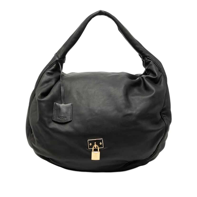 Loewe Leather Padlock Calle Hobo Black Leather Good condition - Front View