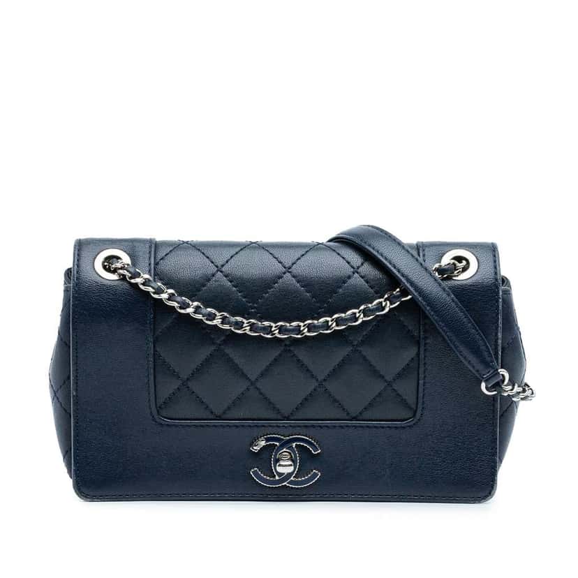 Chanel Small Quilted Sheepskin Mademoiselle Vintage Flap Blue Leather Good condition - Front View
