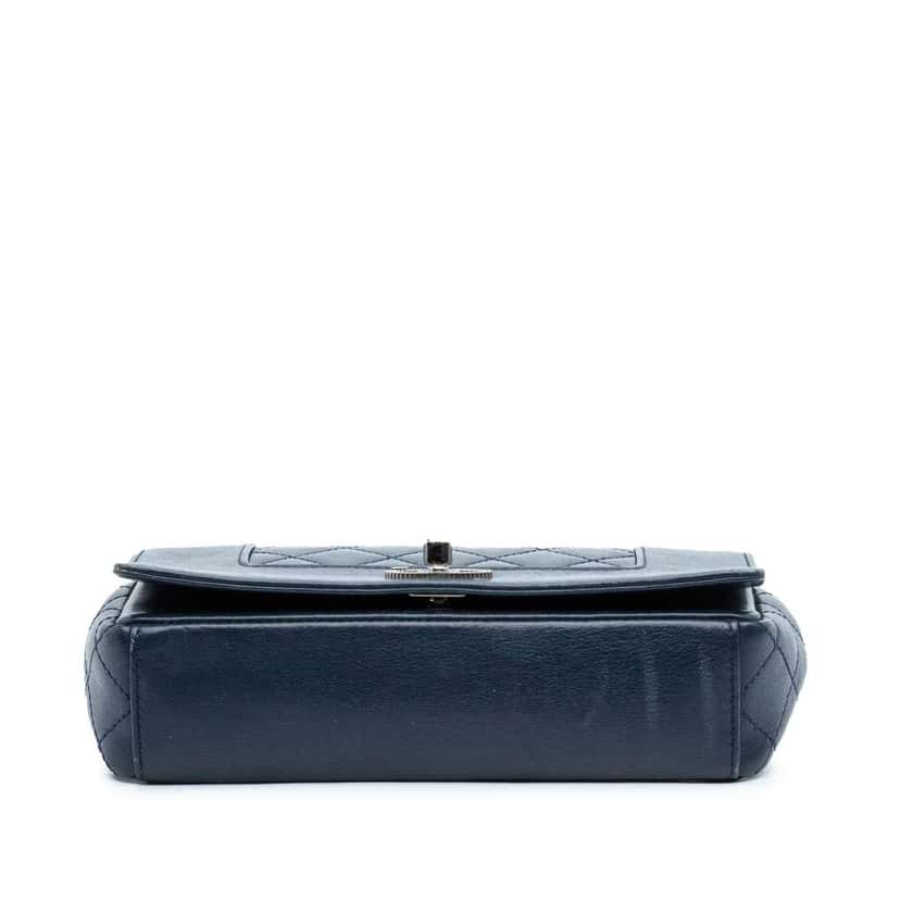 Chanel Small Quilted Sheepskin Mademoiselle Vintage Flap Blue Leather Good condition - Inside View