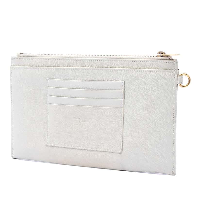 Saint Laurent Grain De Poudre Chevron Monogram Clutch White Leather Very good condition - Back View