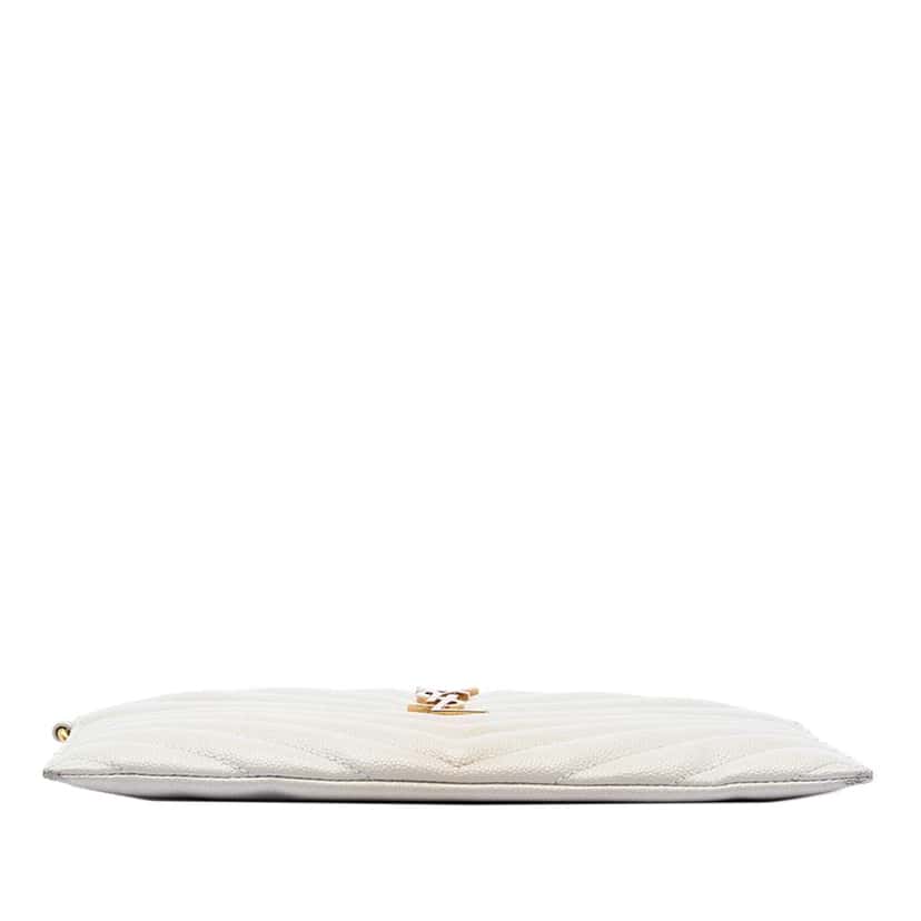 Saint Laurent Grain De Poudre Chevron Monogram Clutch White Leather Very good condition - Inside View