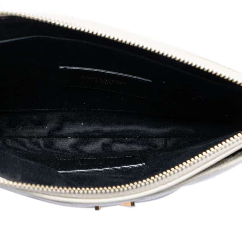 Saint Laurent Grain De Poudre Chevron Monogram Clutch White Leather Very good condition - Model View