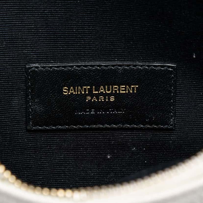 Saint Laurent Grain De Poudre Chevron Monogram Clutch White Leather Very good condition - Box View