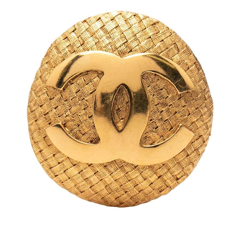 Chanel CC Gold Plated Woven Round Brooch Gold Metal Very good condition - Front View