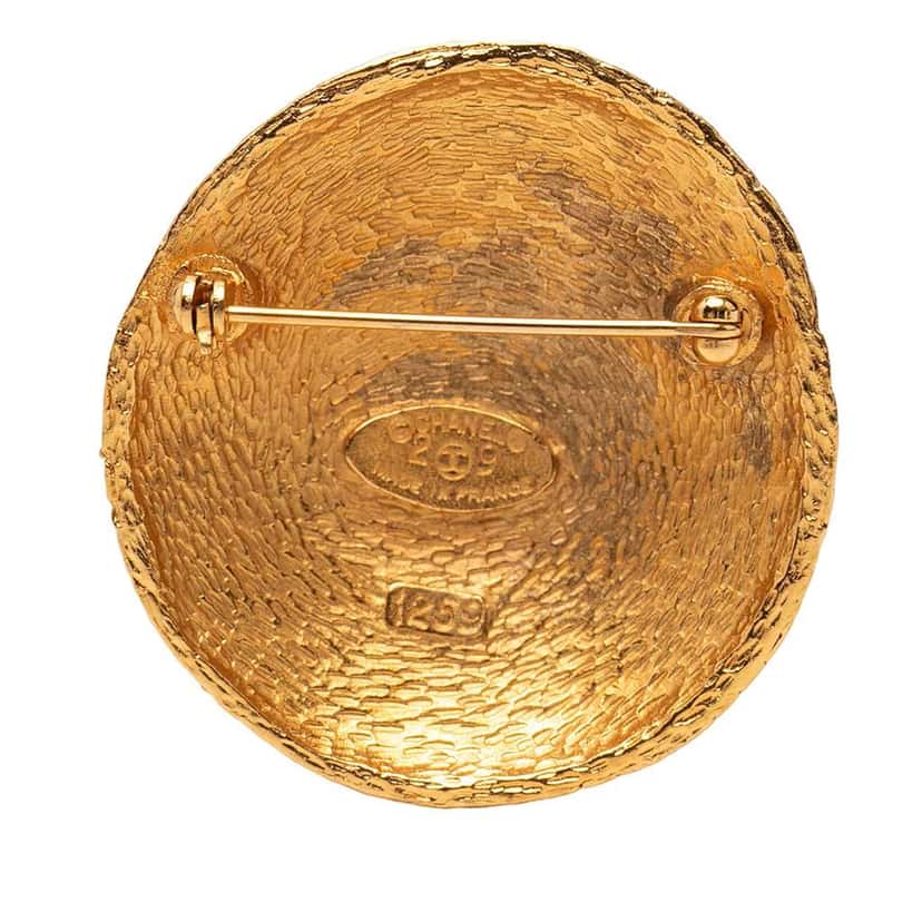 Chanel CC Gold Plated Woven Round Brooch Gold Metal Very good condition - Back View