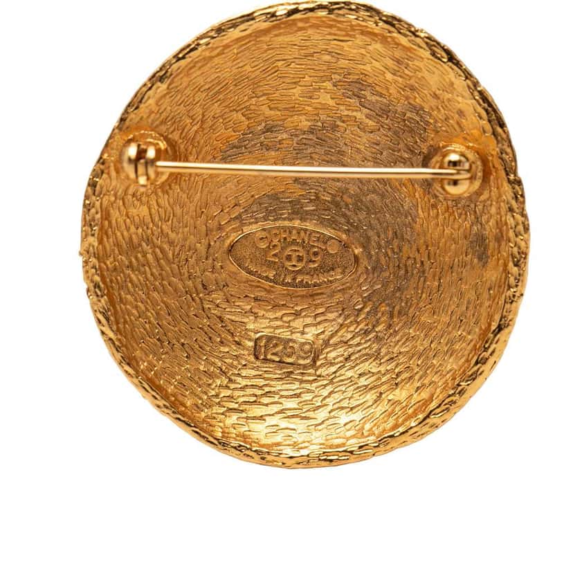 Chanel CC Gold Plated Woven Round Brooch Gold Metal Very good condition - Inside View
